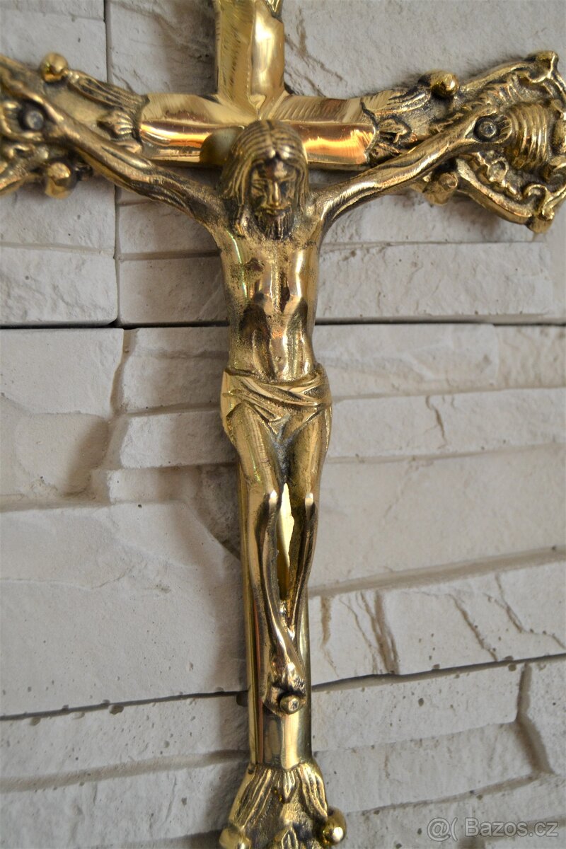 Mosazný kříž - krucifix JEŽÍŠ 32cm - 2