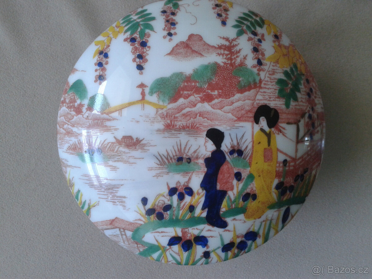 Větší malovaná cukřenka -doza na bonbony japonský motiv - 2