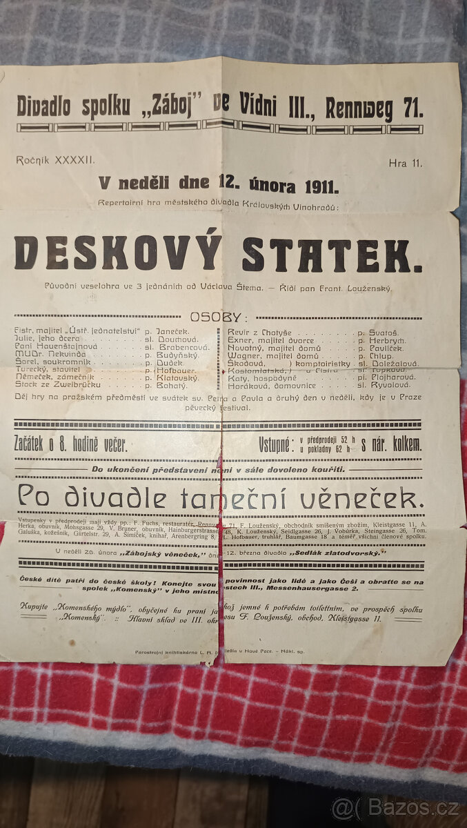 Leták z roku 1911 - 2