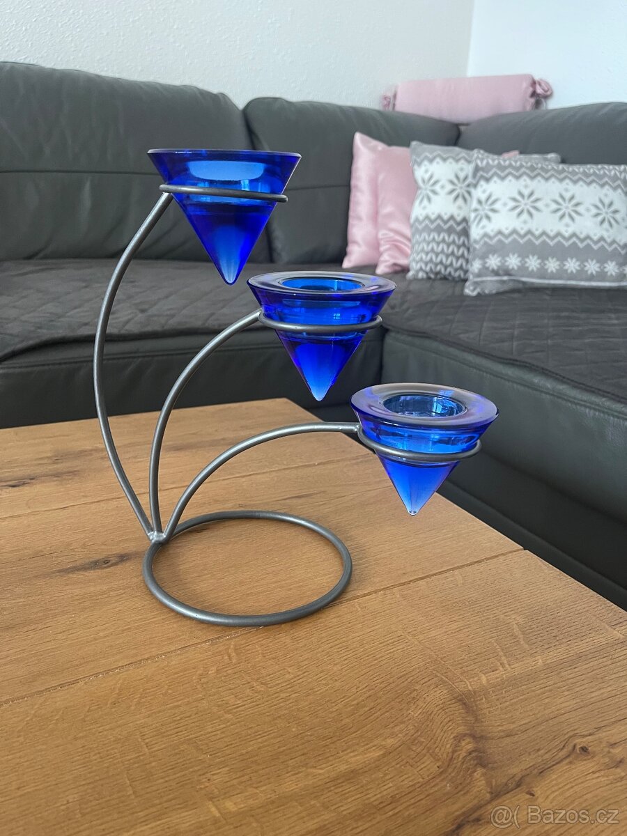 Designový svícen - kov + sklo - 2