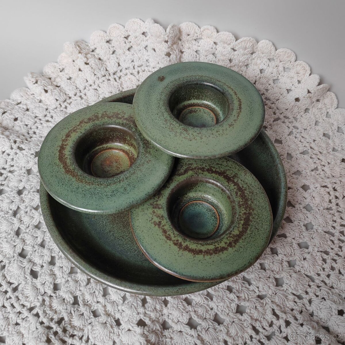 Celadon vintage zelený glazurovany keramicky svícen - 2