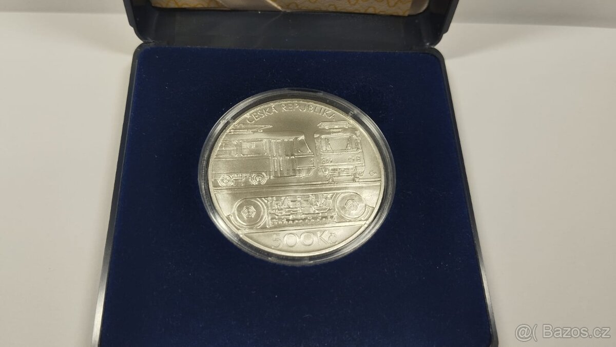 Stříbrná pamětní 500kč mince. Ze série Slavné Dopravní Prost - 2