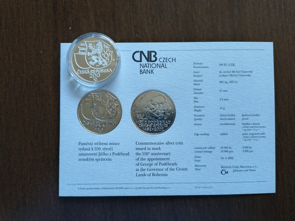 Stříbrná mince ČNB - Jiří z Poděbrad - 2