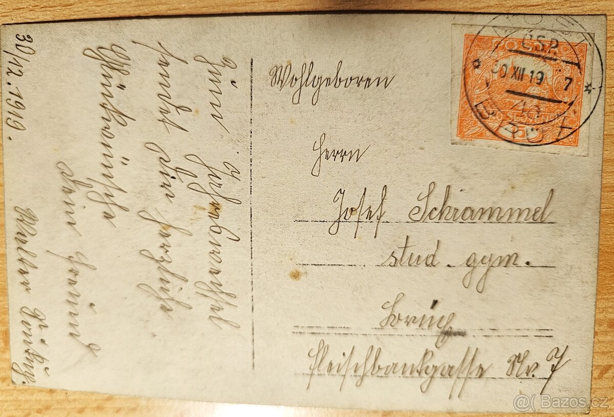 Pohlednice s portrétem prošlá poštou 1919. - 2