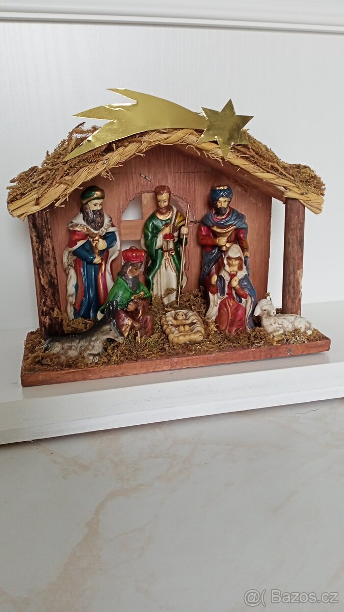 Starý betlém s keramickými figurkami-SLEVA - 2