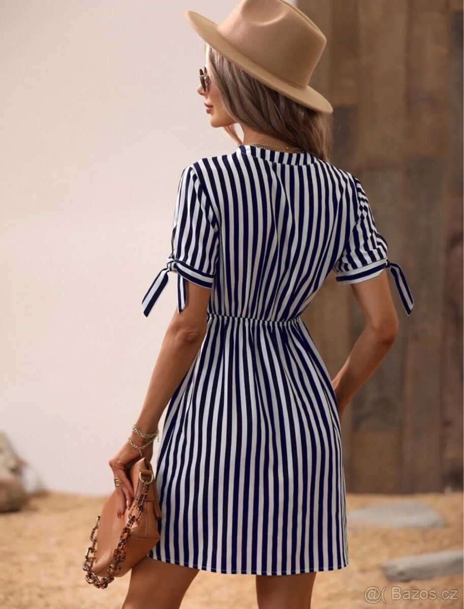Nové dámské elegantní pruhované krátké šaty vel.M - 2