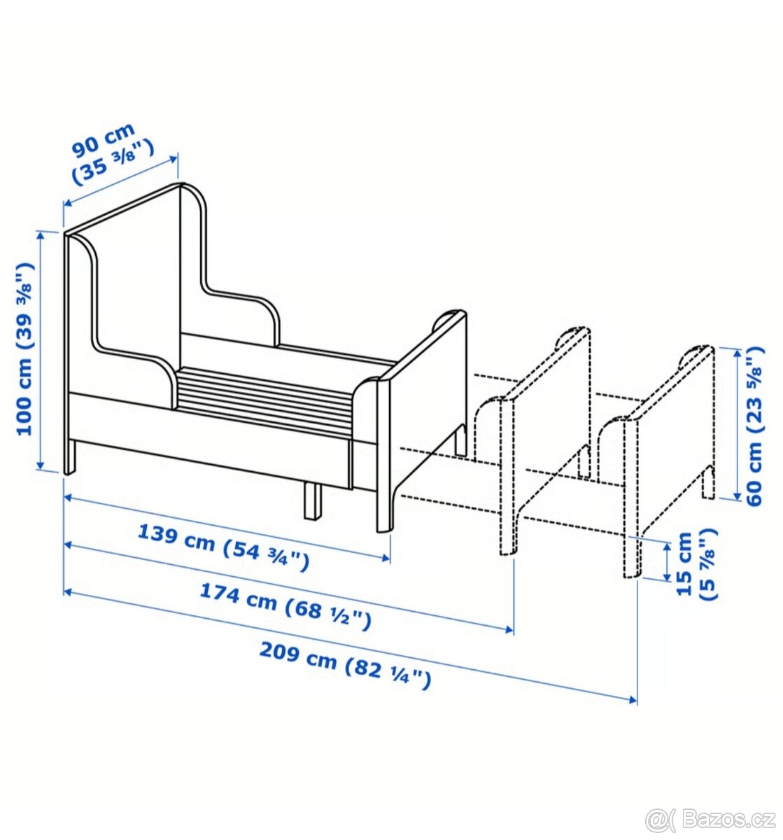 DOVOZ MOŽNÝ prodloužena rostoucí postel IKEA - 2