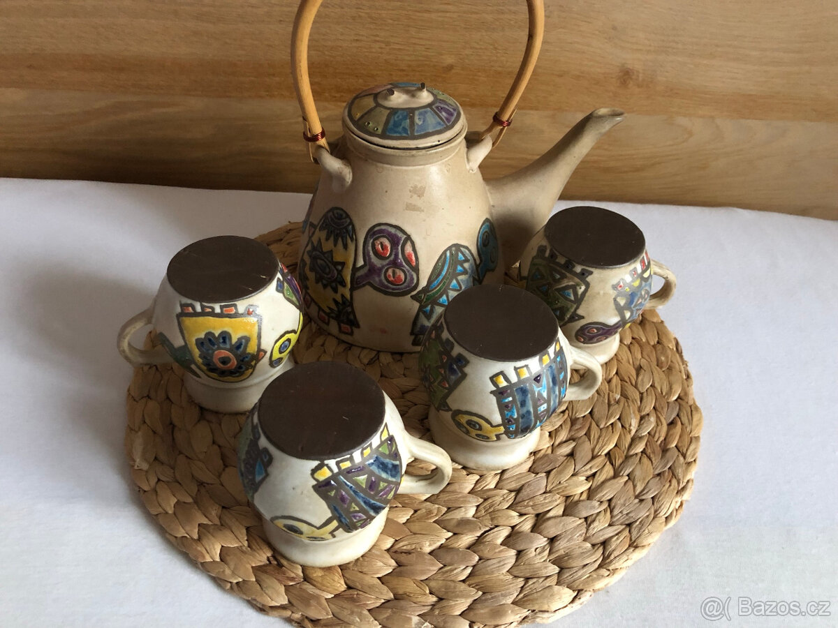 Sada keramika konvice a 4 hrnky - 2