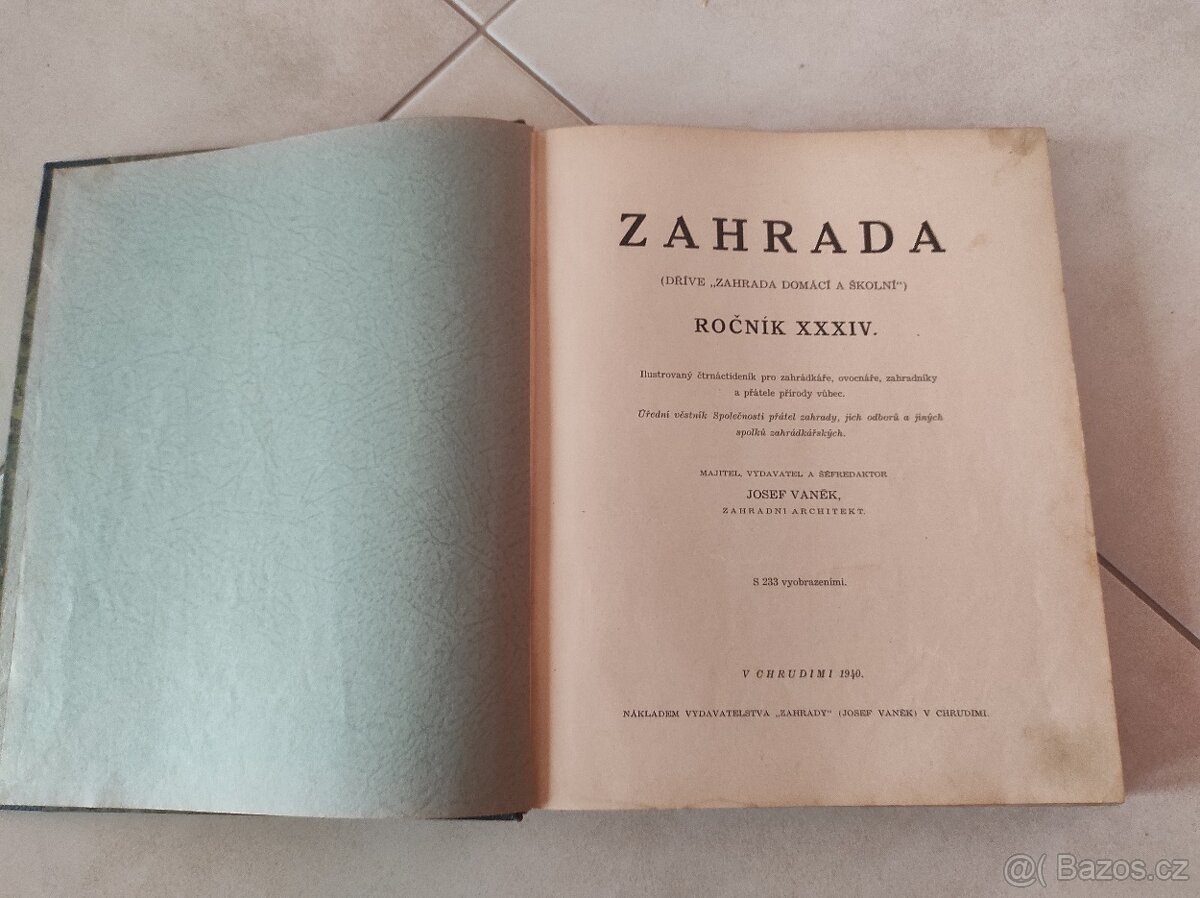 Časopis Zahrada - Josef Vaněk 1940 - 2