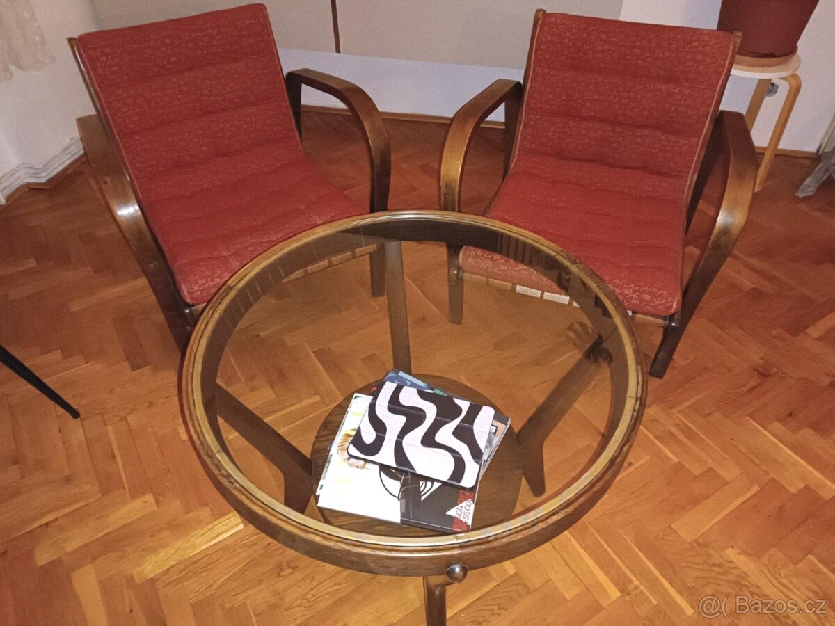 Funkcionalistický stolek a dvě křesla - Kropáček a Koželka - 2