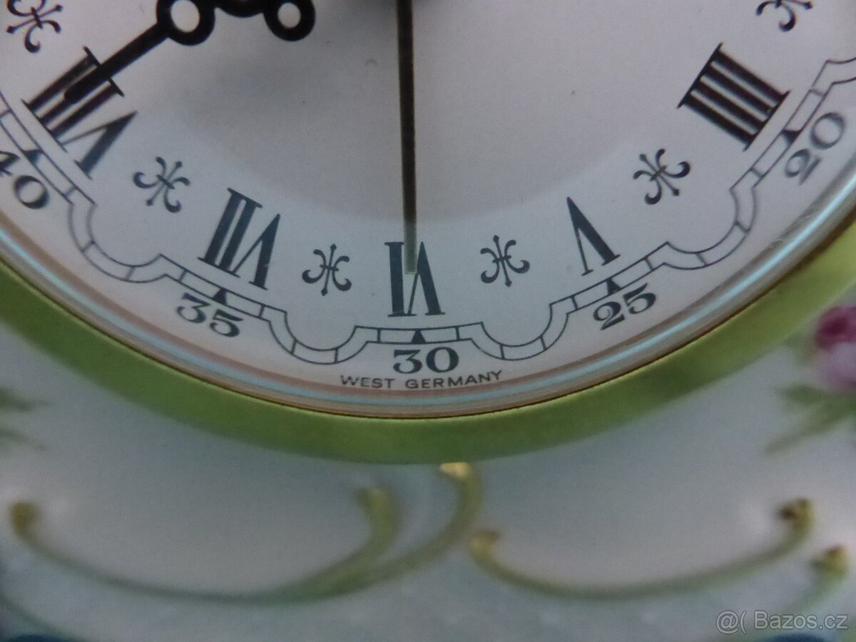 Porcelánový budík Lindner Německo, zlacené - 2