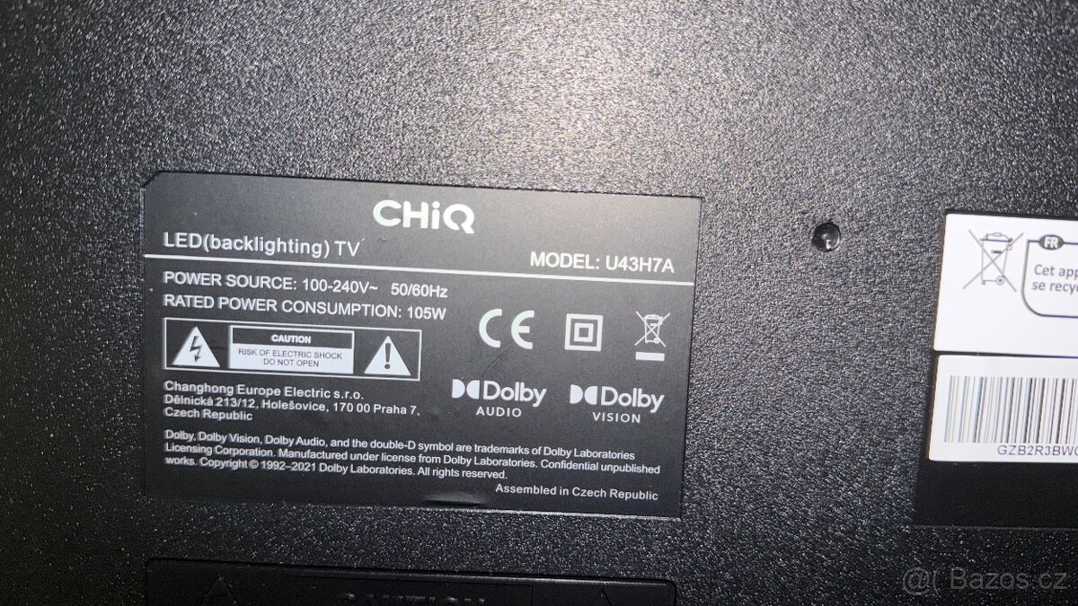 Chiq tv model U43H7A, 43 palců - 2