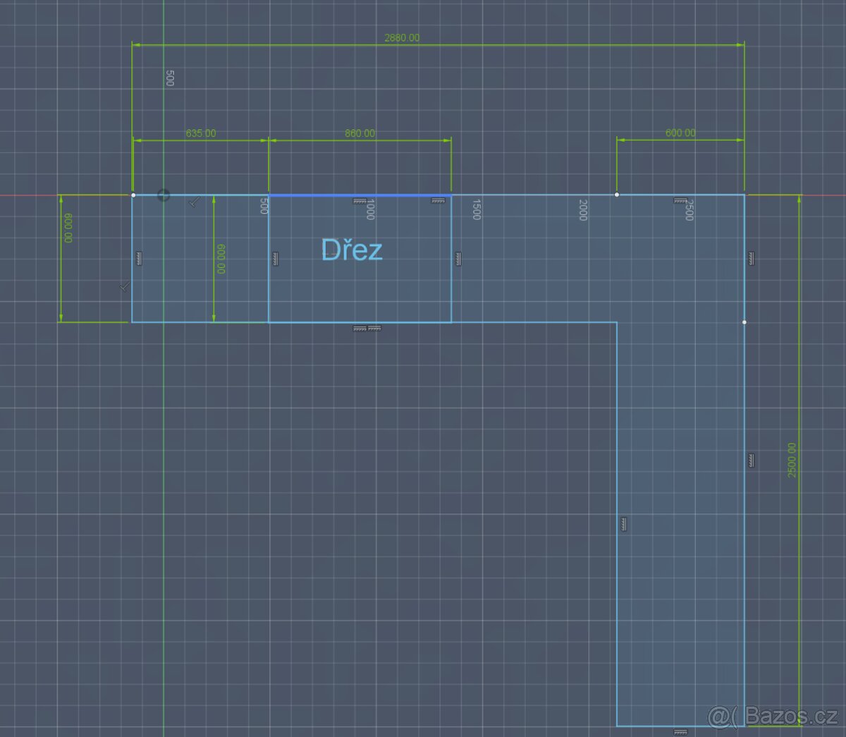 Kuchyňská linka se skříňkami. - 2