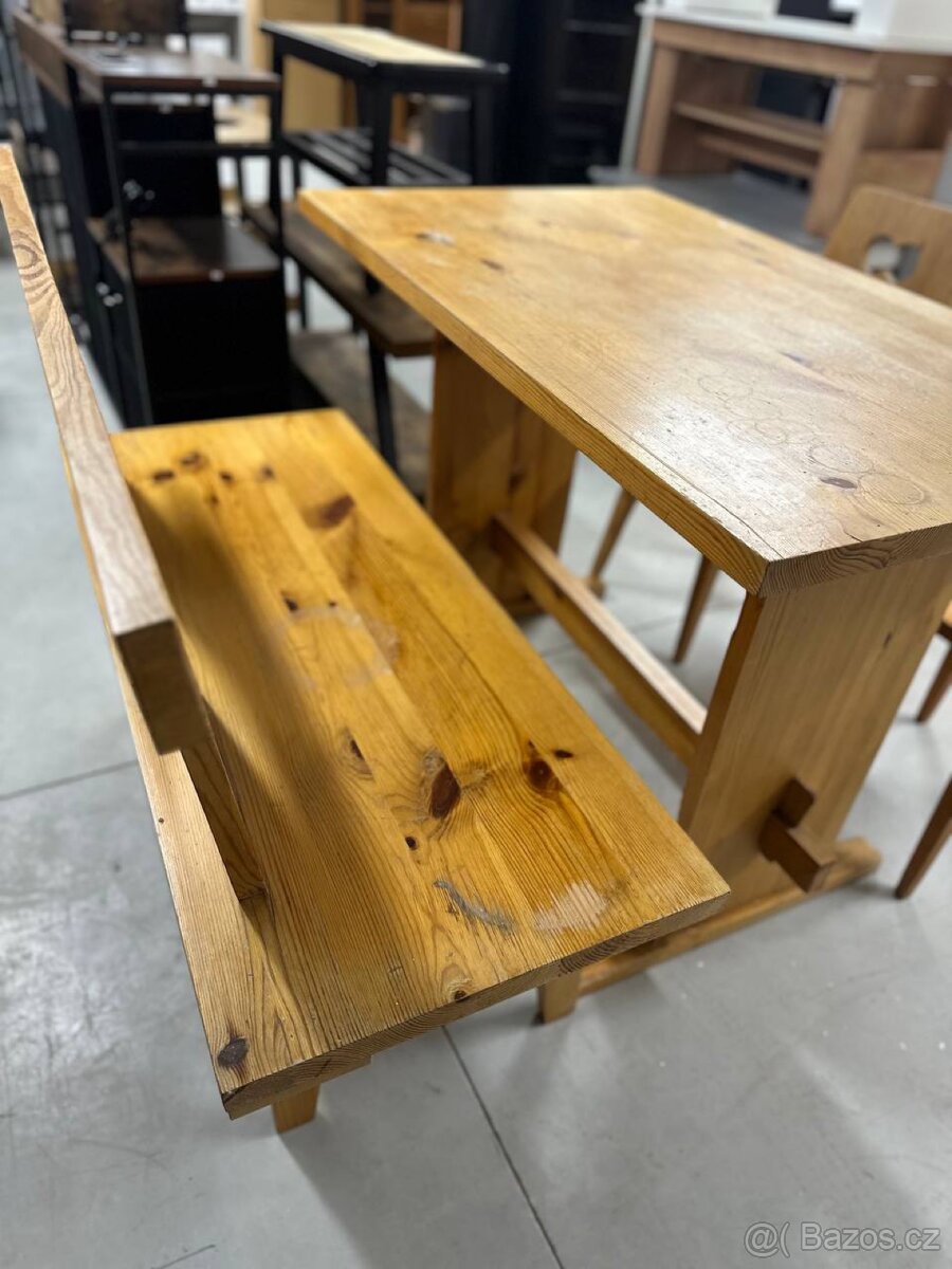 Dřevěný jídelní set – stůl + lavice + 2 židle - 2