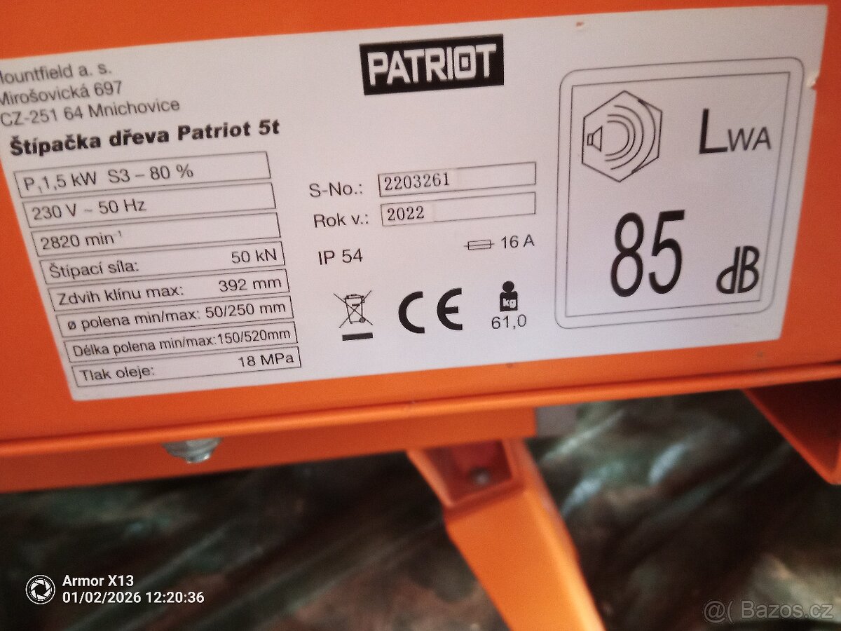 Štípačka na dřevo 5T patriot - 2