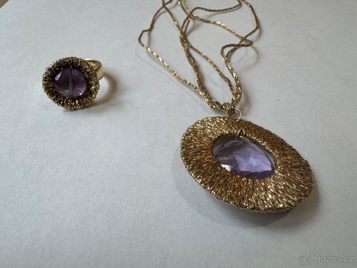 Zlatý náhrdelník s prstenem 14k - 2