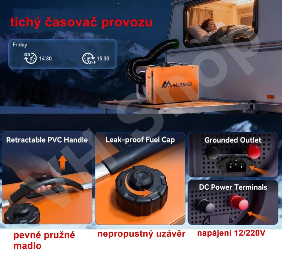 Tiché, naftové topení 8kW 12/24/220V s Bluetooth. CZ návod. - 2
