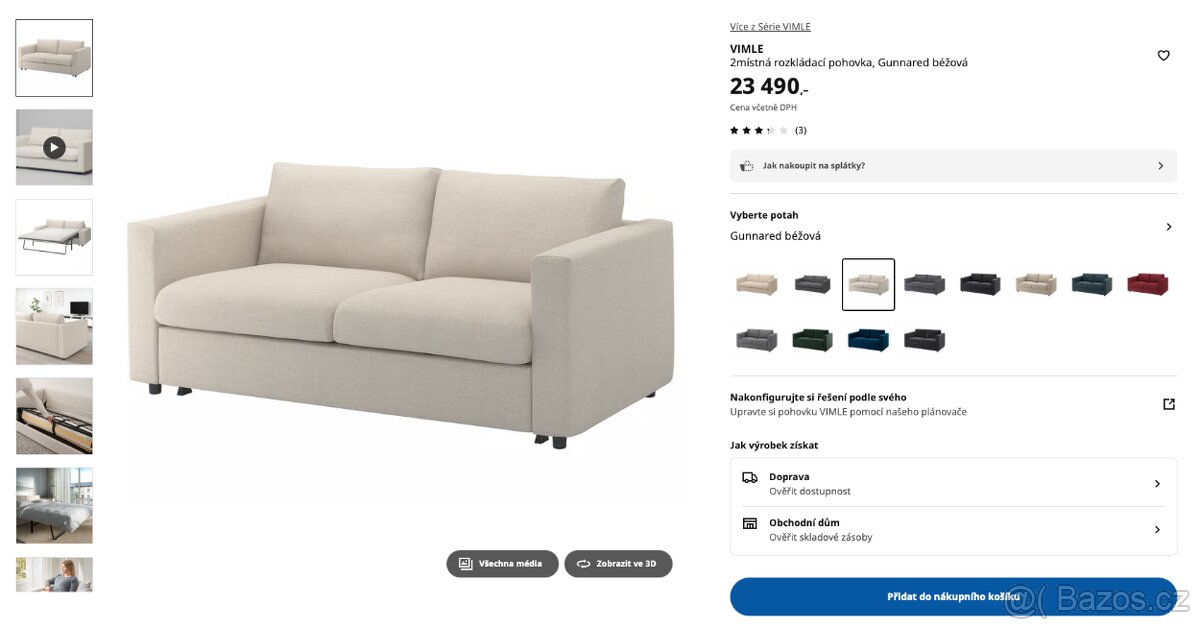 Prodám rozkládací pohovku IKEA VIMLE, 2místná - 2