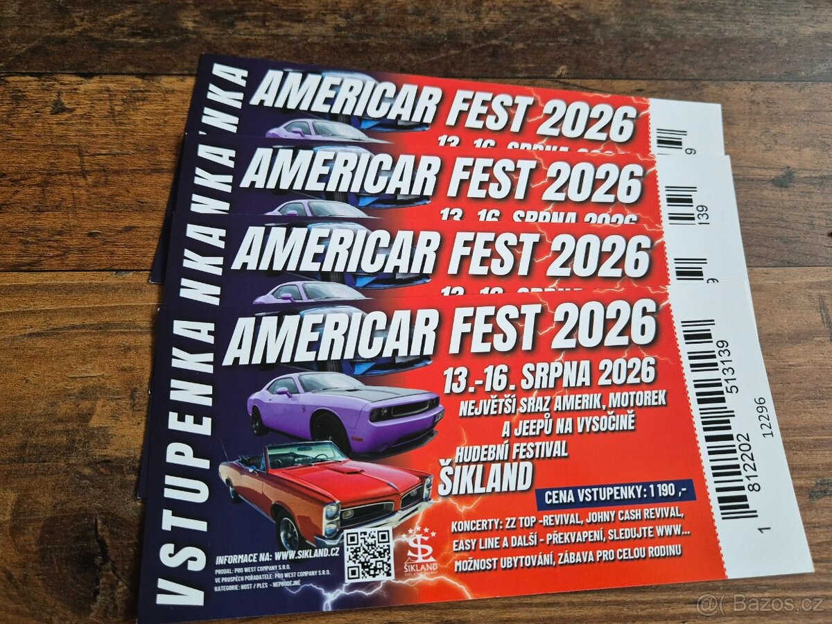 Vstupenky 4ks na Americars Šikland - 2