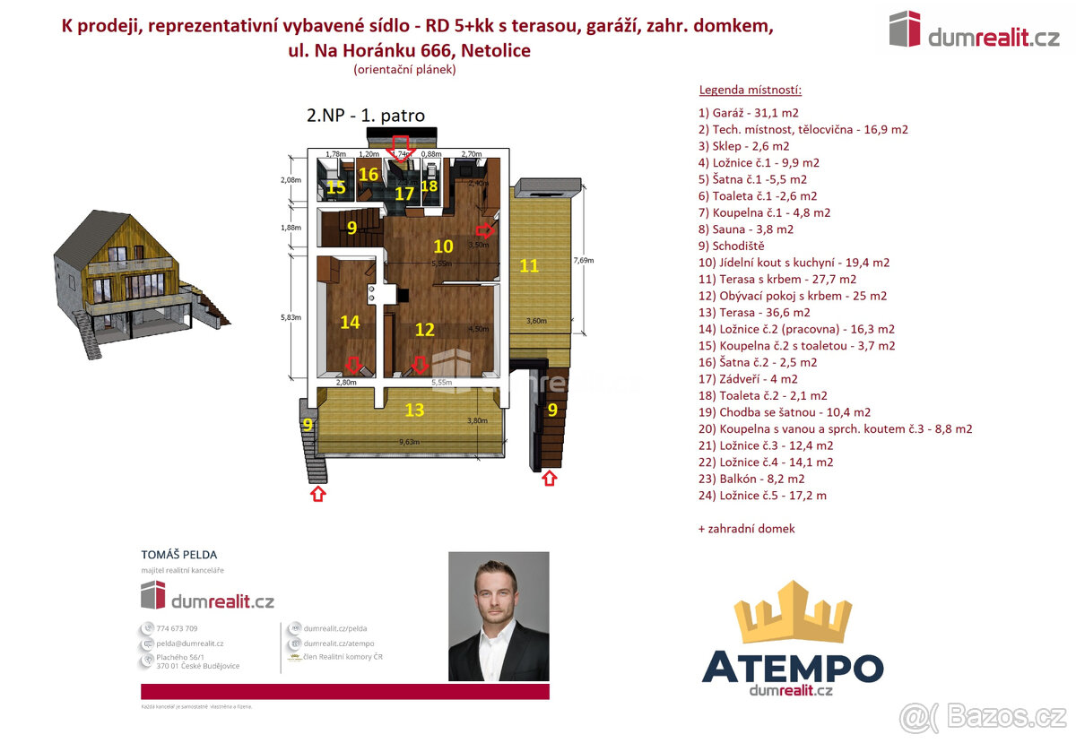 K prodeji, reprezentativní sídlo, rodinný dům 5+kk s terasou - 2