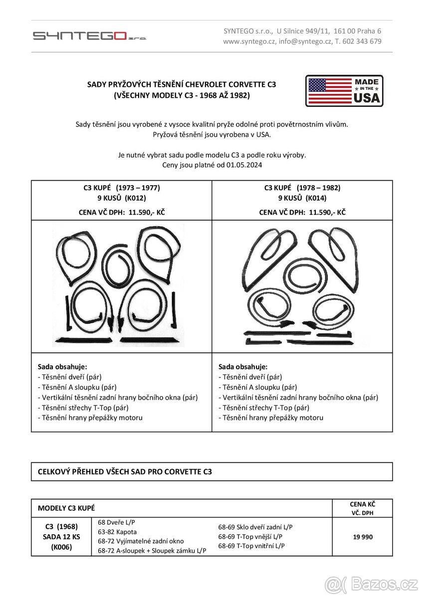 Corvette C1, C2, C3 - Sady těsnění karosérie - 2