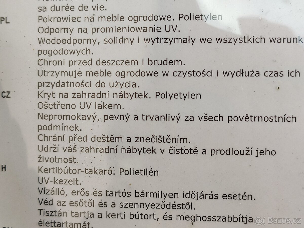 Kryt na zahradní nábytek kus 100,-Kč - 2