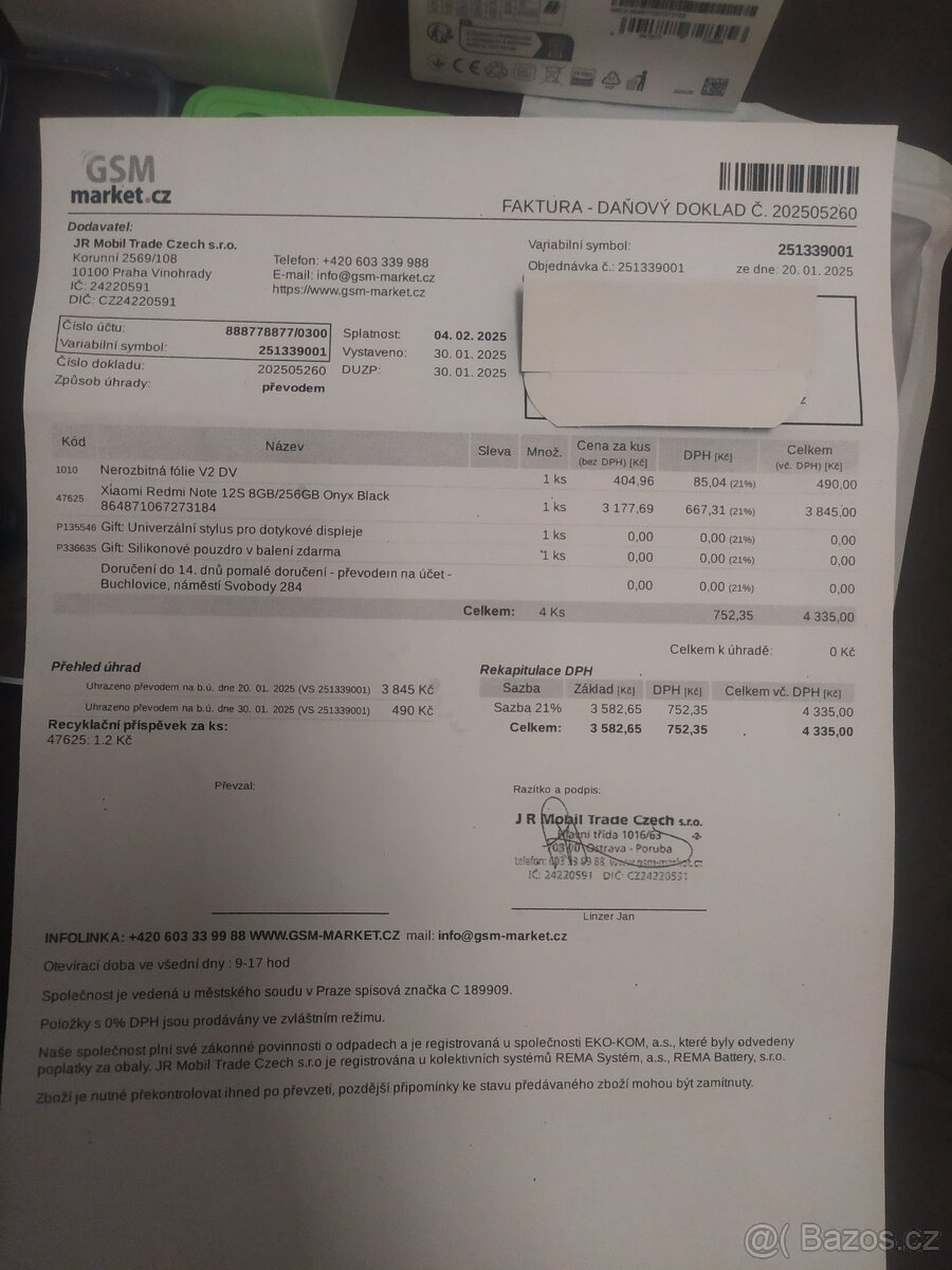 Prodám Redmi Note 12S 8GB/256GB - 2