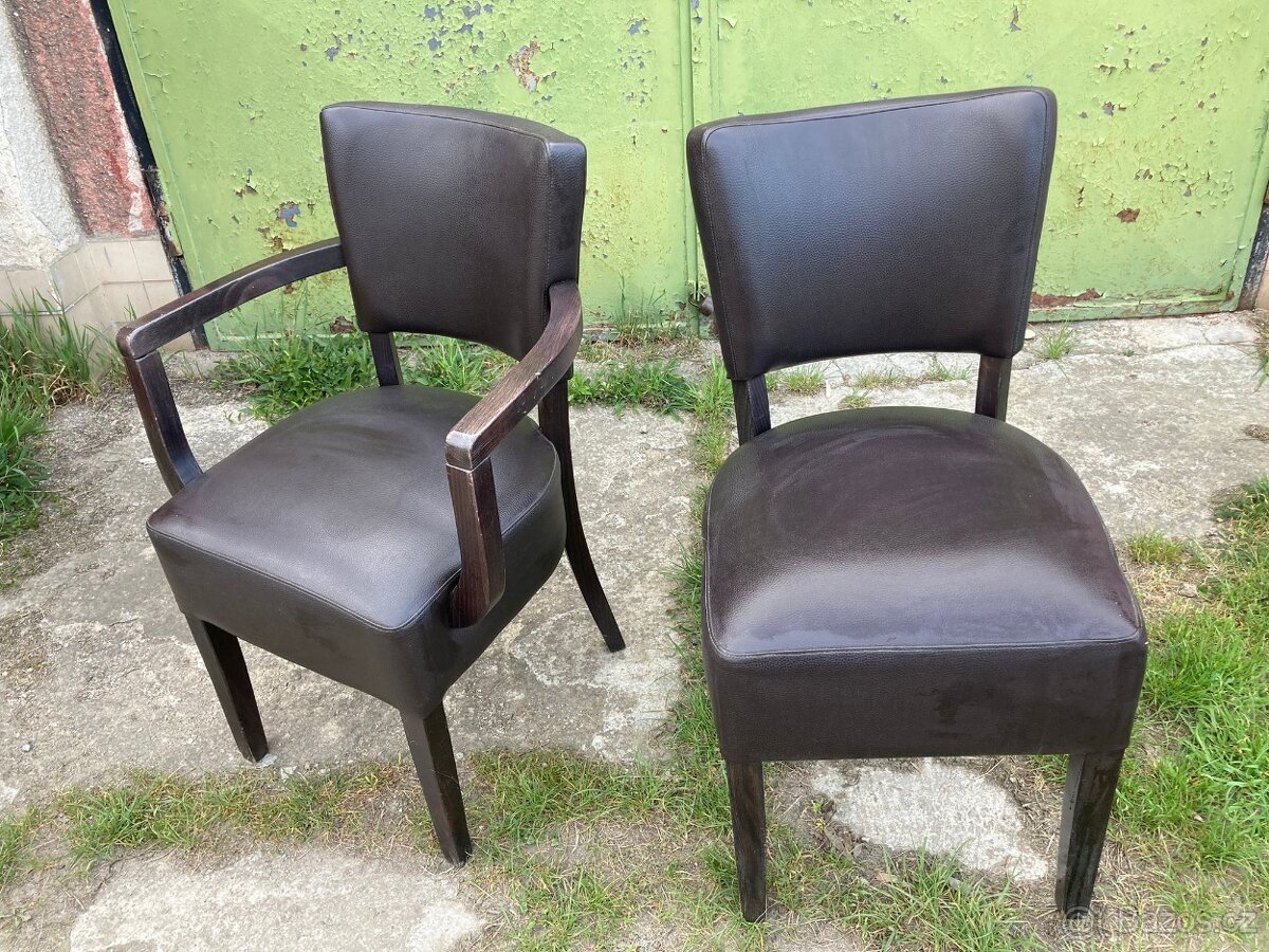 Židle čalouněná koženková hnědá s područkami i bez - 2