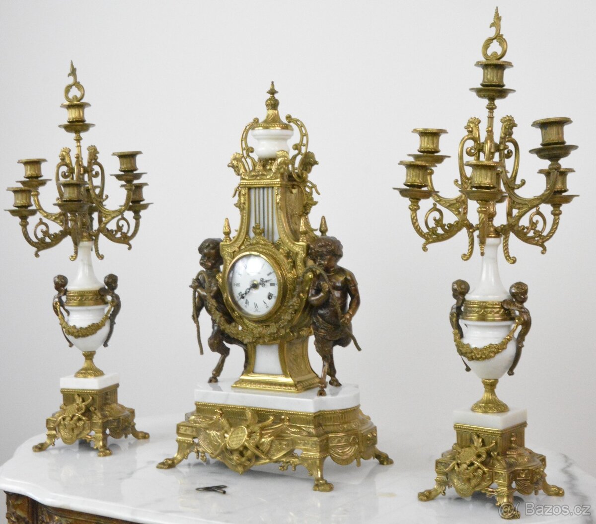 Starožitné krbové hodiny FHS s kentaury+svícny XXL - 2