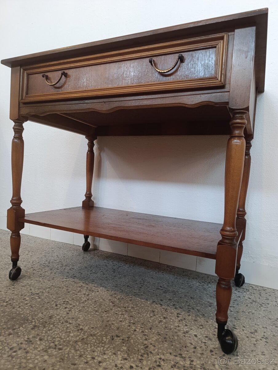 Rustikální konzolový stolek, nábytek z masívu, pojízdný - 2