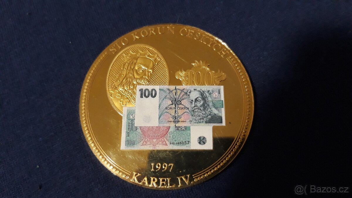 Pozlacená ražba bankovky 100Kč - 2