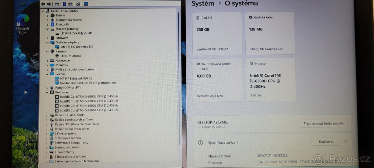 HP, i5-6300u 2/4x 3,0GHz, 8GB DDR4, 256GB SSD, bat. 4h. - 2