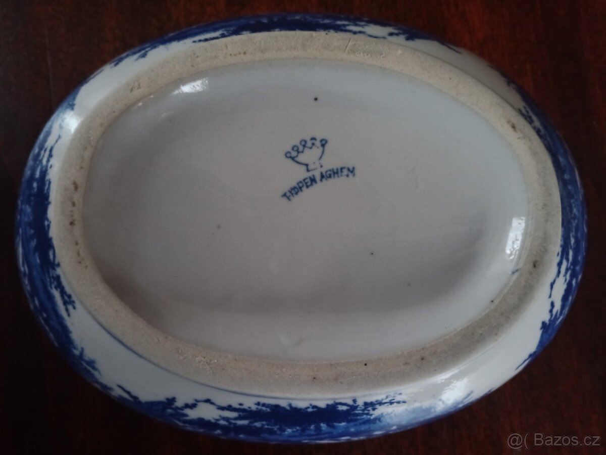 Nádherný starožitný modrý porcelán romantický design - 2