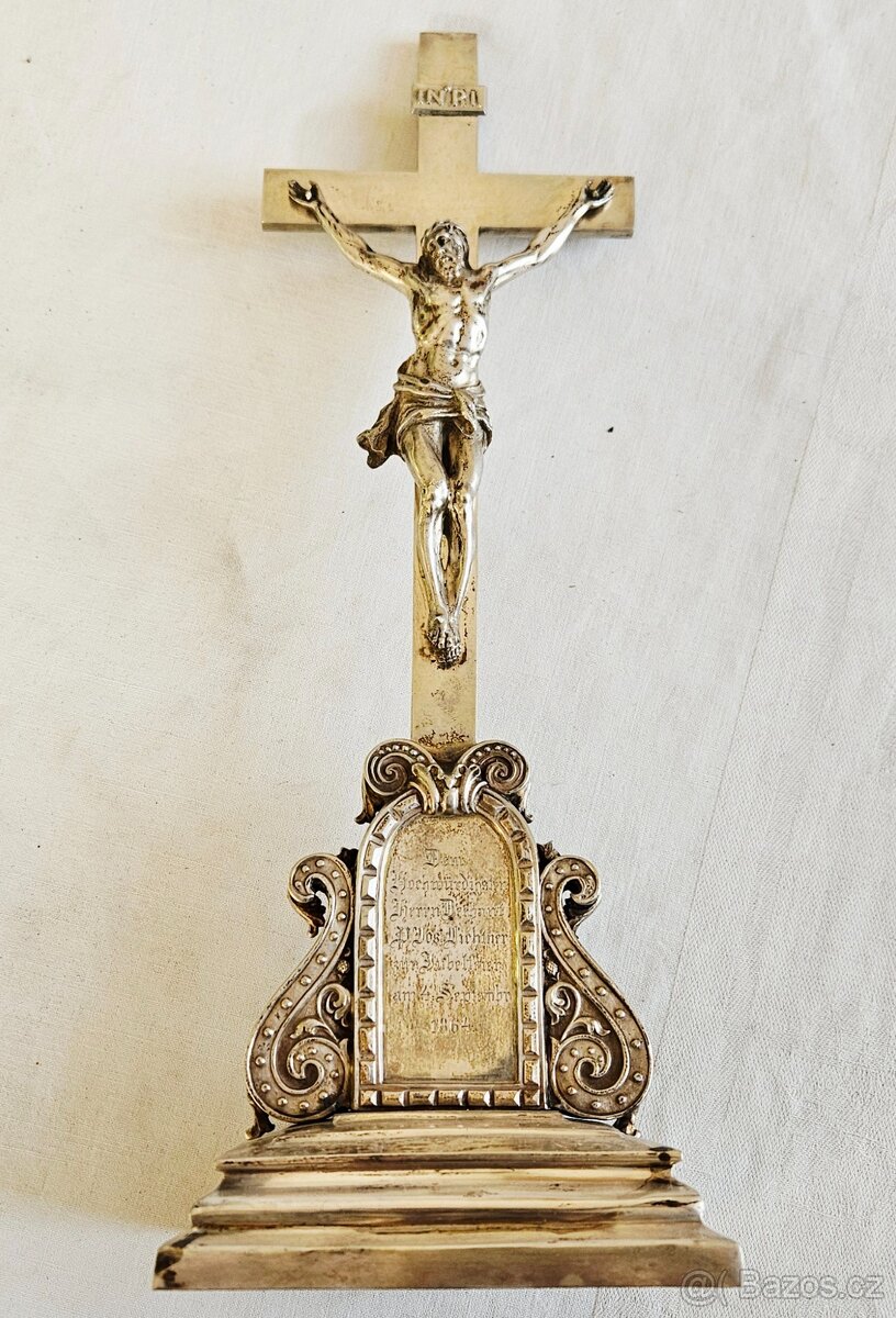 Ag stříbro stolní krucifix loťák rok 1864 biedermeier styl - 2
