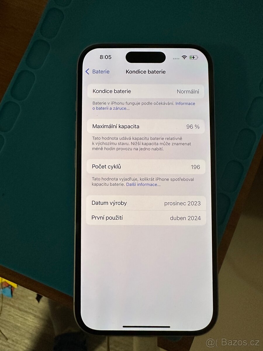 iPhone 15 – 128 GB – světle modrá – 96 % baterie – TOP STAV - 2
