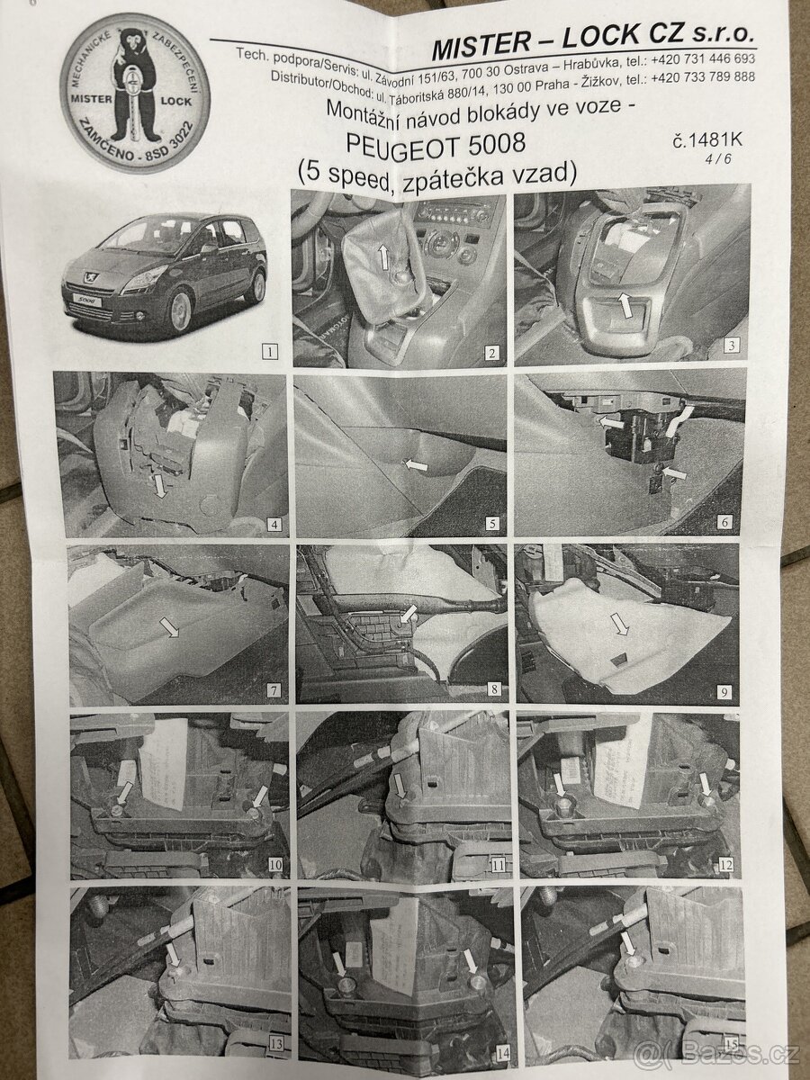 Zamek řazeni Peugeot 5008 - 2