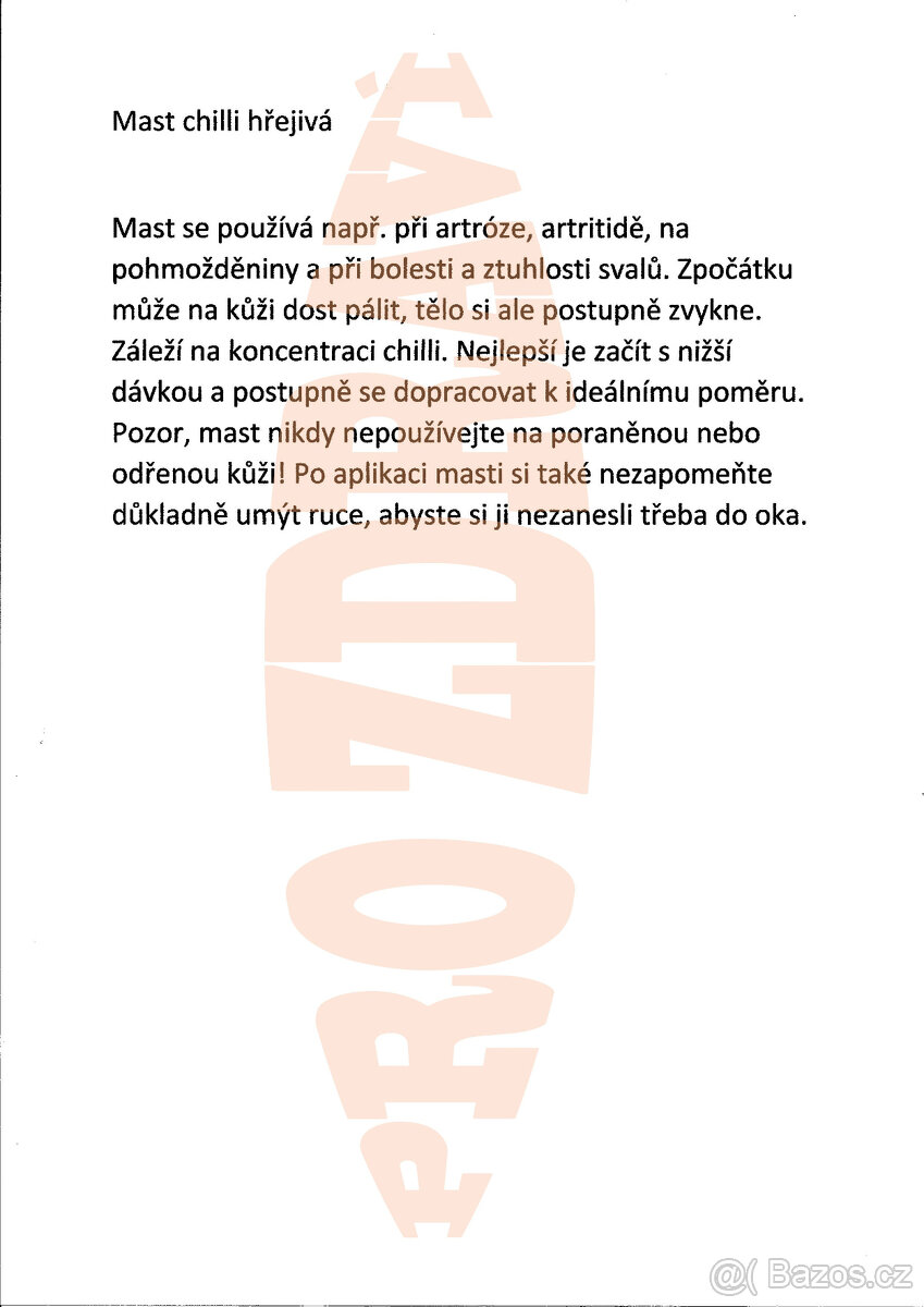 Chilli hřejivá domácí mast - 2