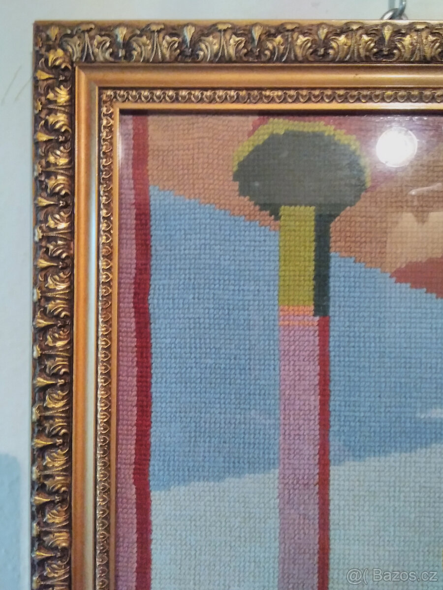 ručně vyšívaní prosklení obraz - 2