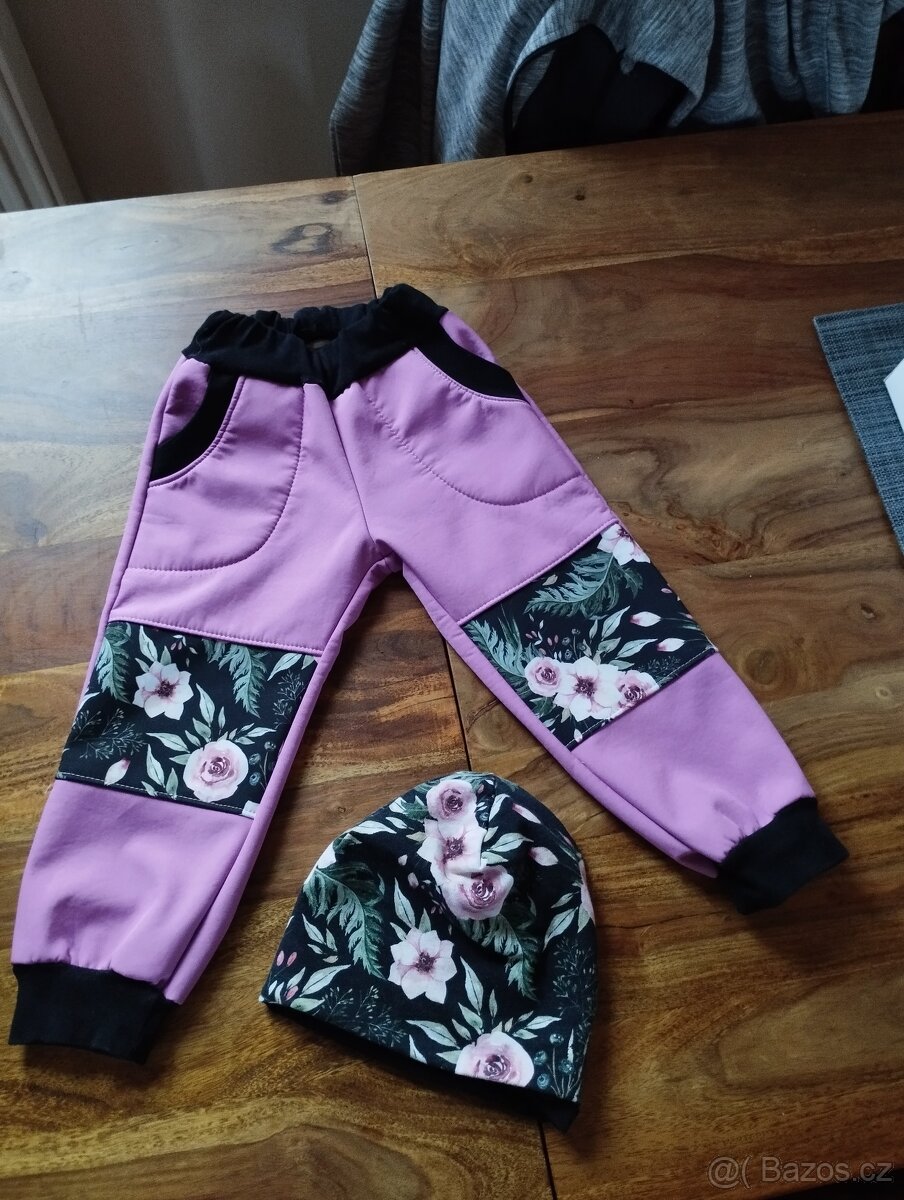 Softshellové kalhoty + čepice 92/98 + 110/116 - 2