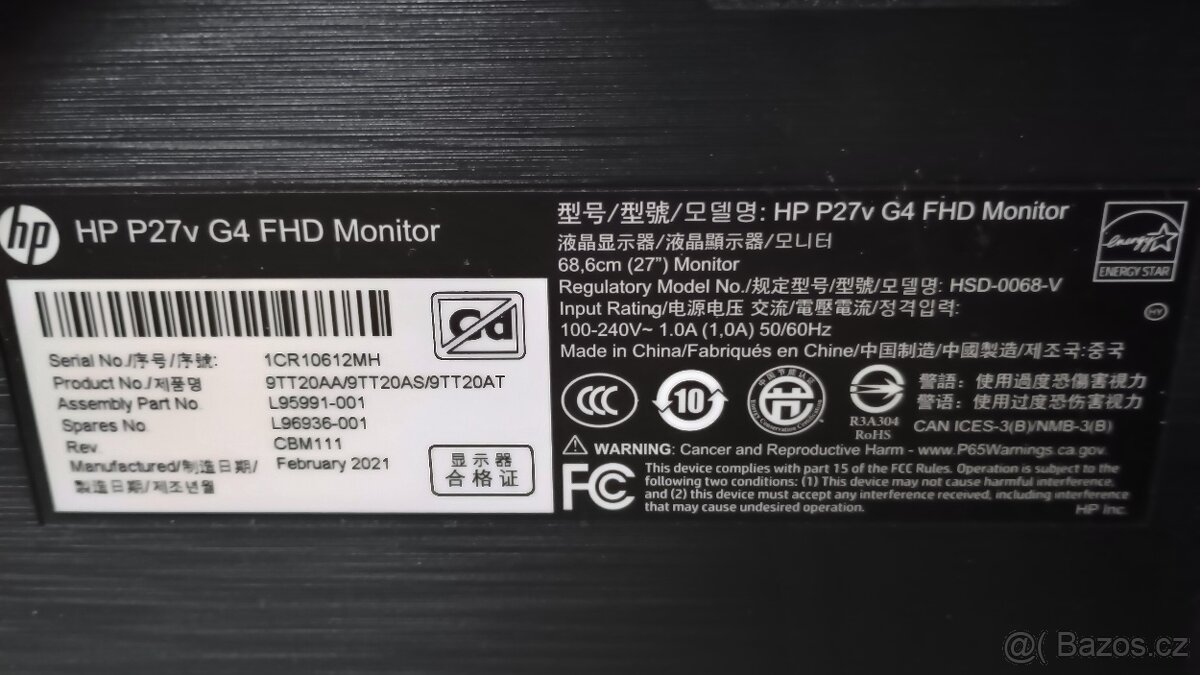 Prodám monitor 27" HP - 2