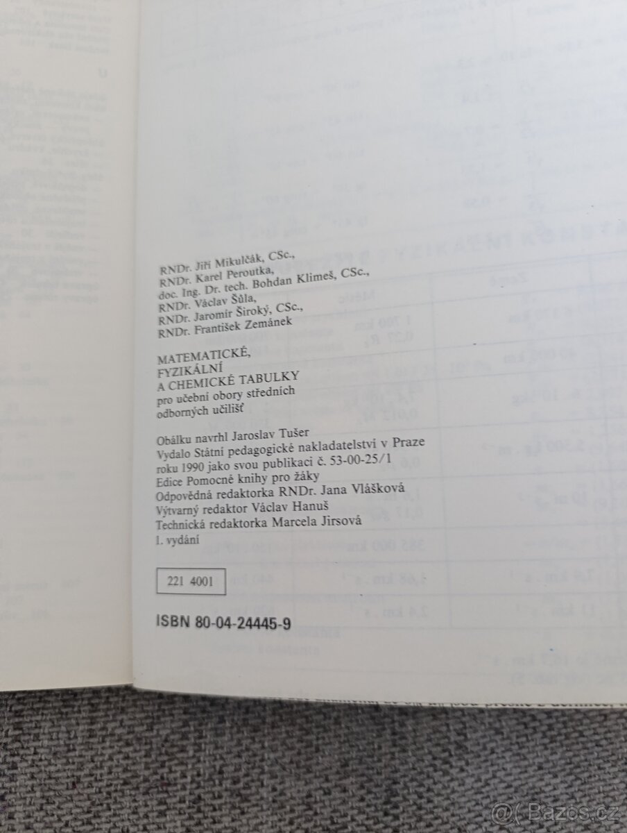 Matematické fyzikální a chemické tabulky pro učební obory SO - 2