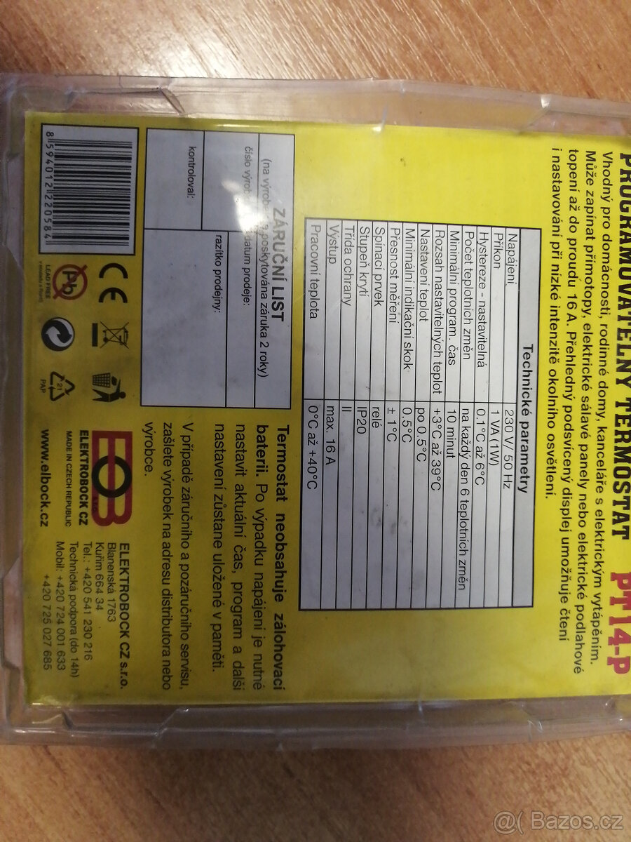 Pokojový termostat Elektrobock PT14-P - 2
