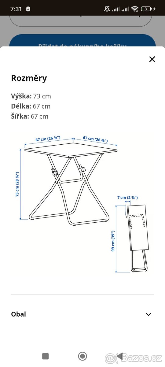 GUNDE - skládací stůl 67x67cm - 2