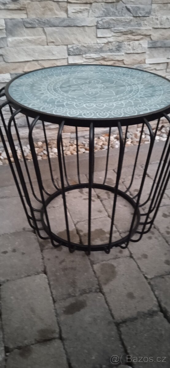 Konferenční stolek kovový kulatý se skleněnou deskou - 2