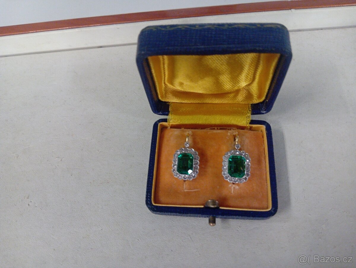 LUXUSNÍ ZLATÉ NÁUŠNICE-SMARAGDY,BRILIANTY - 2