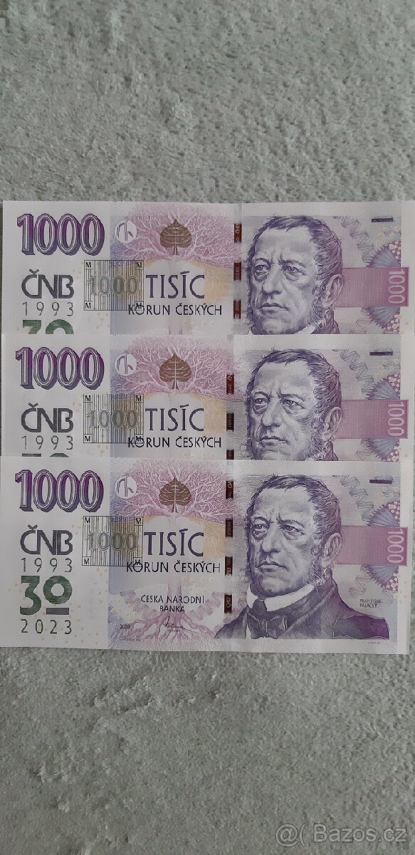 1000kč s přítiskem (cena za 3ks) - 2