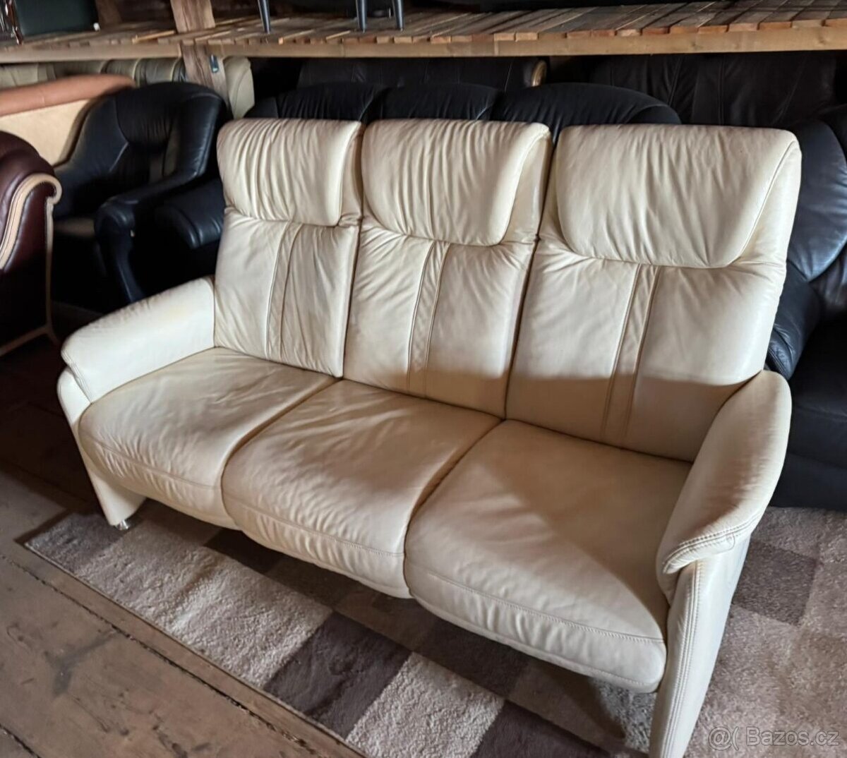 Kožená krémová pohovka,6047 - 2