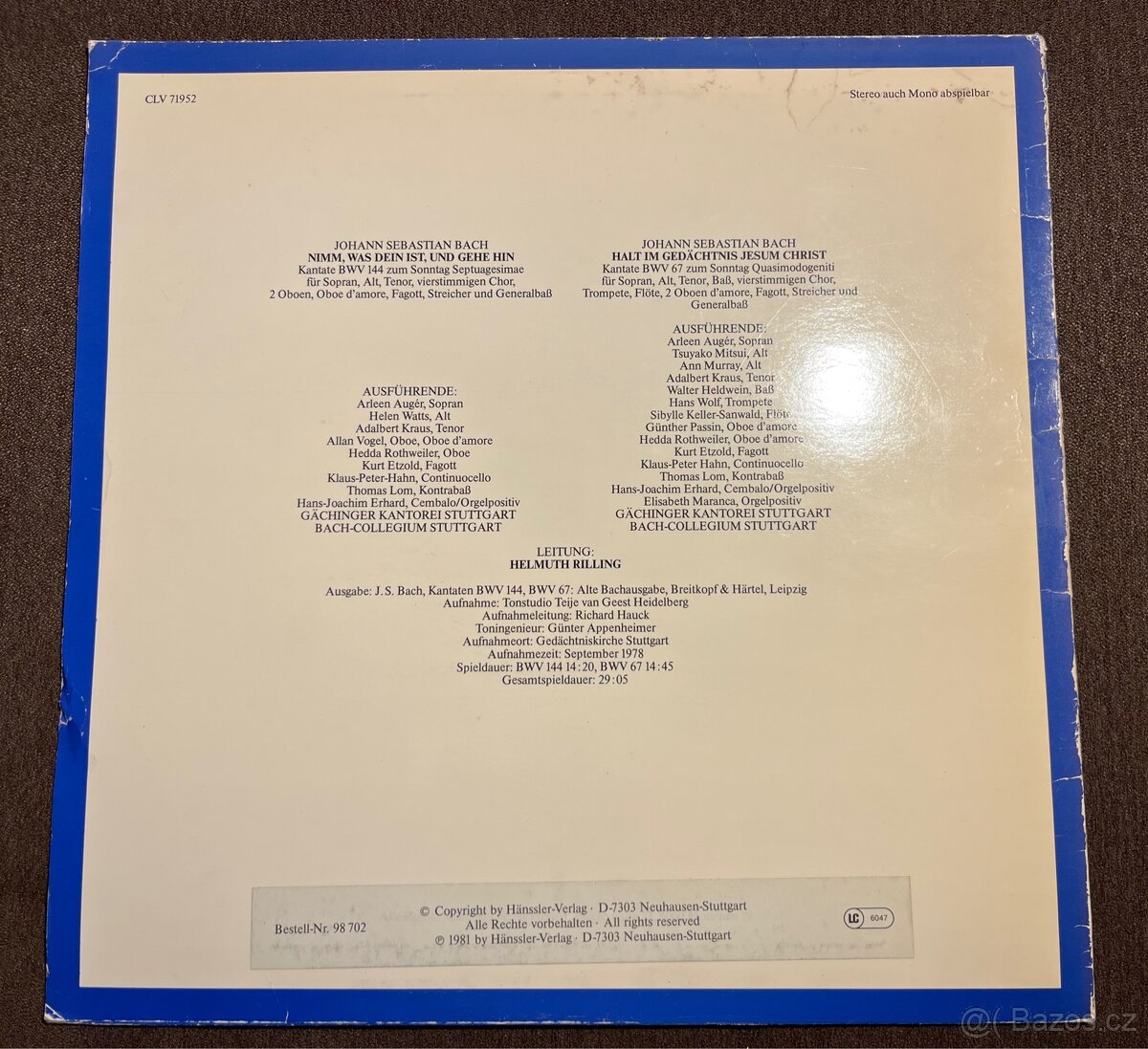 Vinyl LP Johann Sebastian Bach – Die Bach Kantate - 2