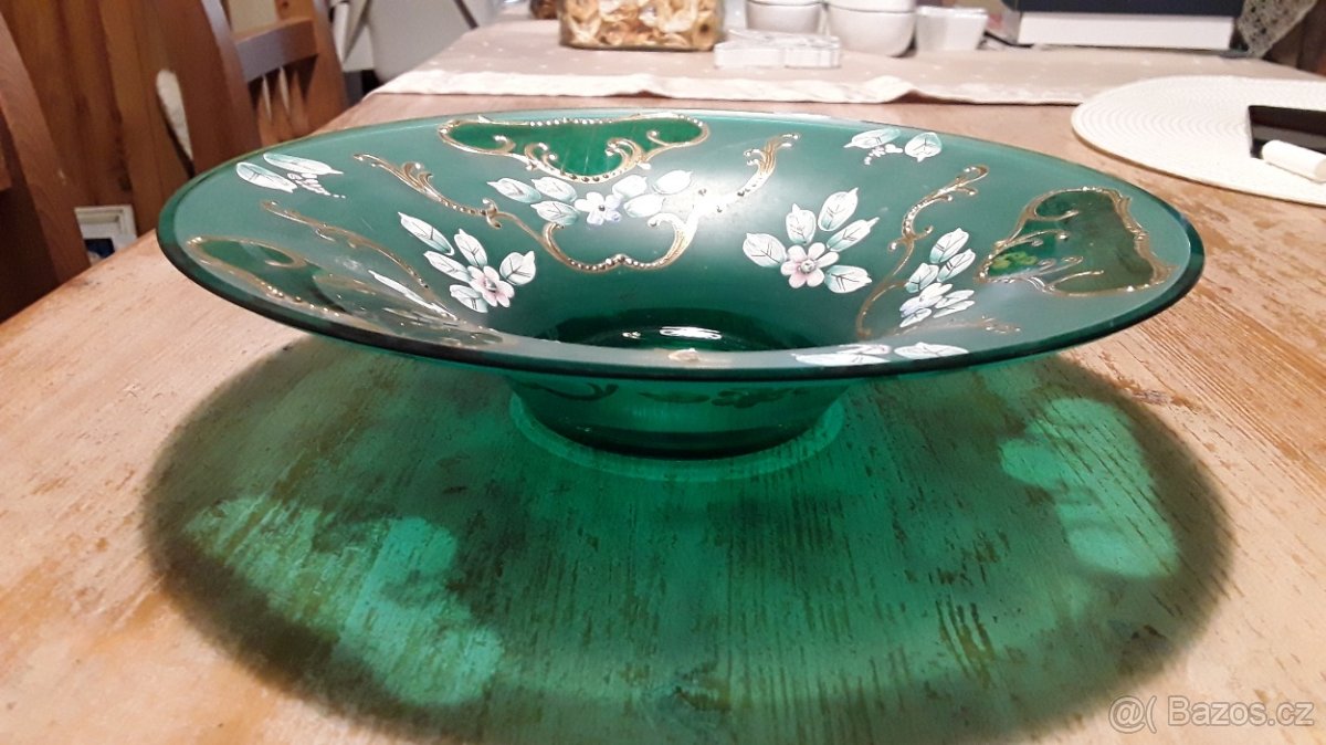 Miska, Novoborske zelené malované sklo - 2