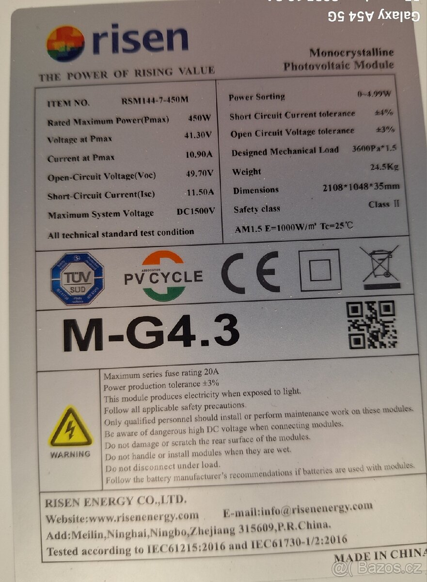 FVE fotovoltaicky panel Risen 450Wp, 5ks - 2
